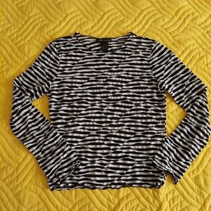 Vintage Kenneth Cole Euro Rave Striped Black White Mesh Top Shirt size S